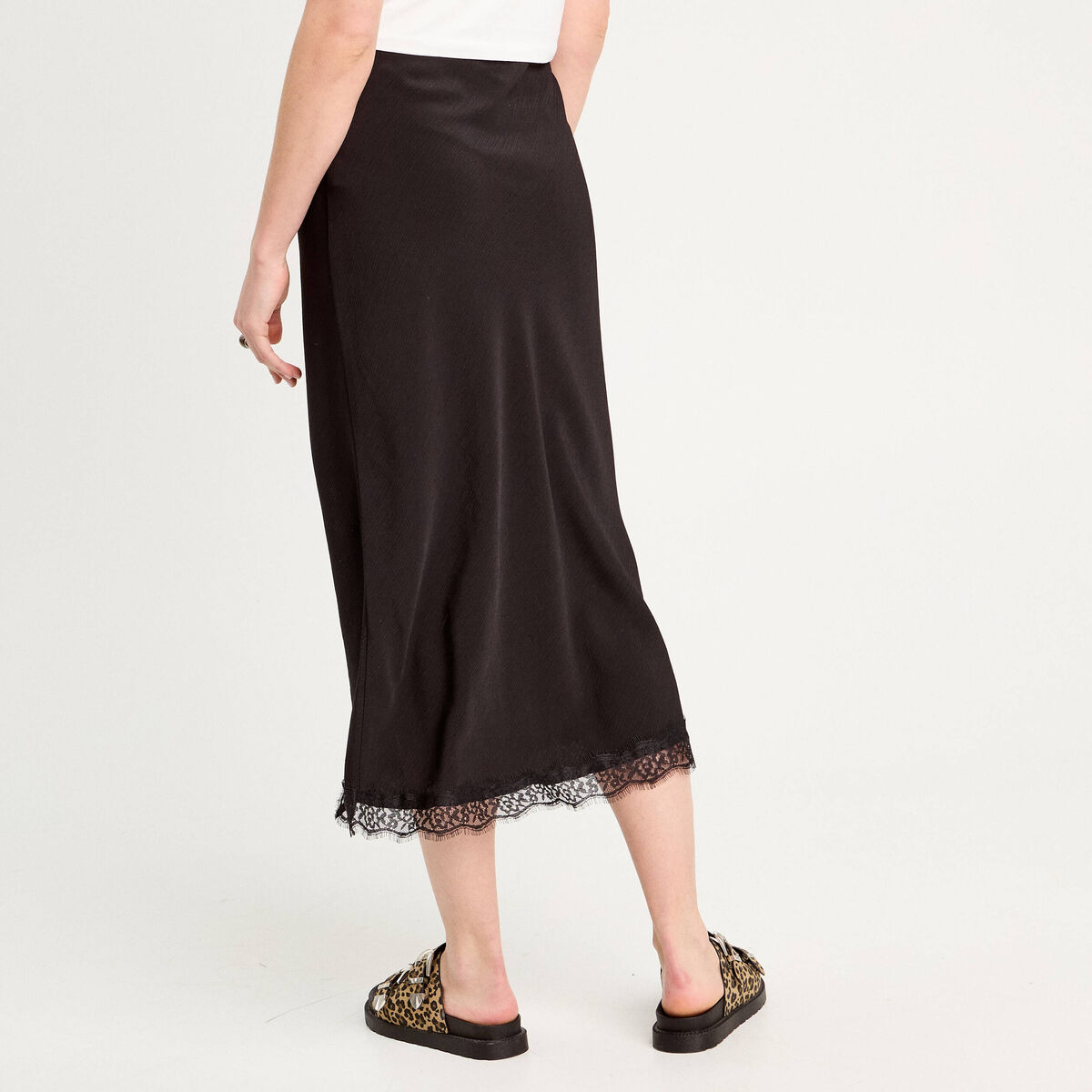 Jupe midi droite fendue noir femme
