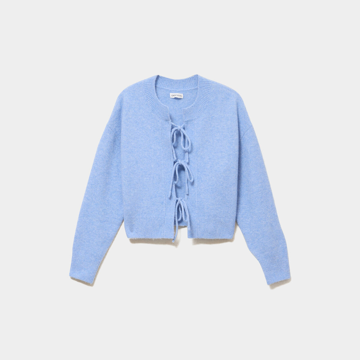 Gilet manches longues noué bleu ciel femme