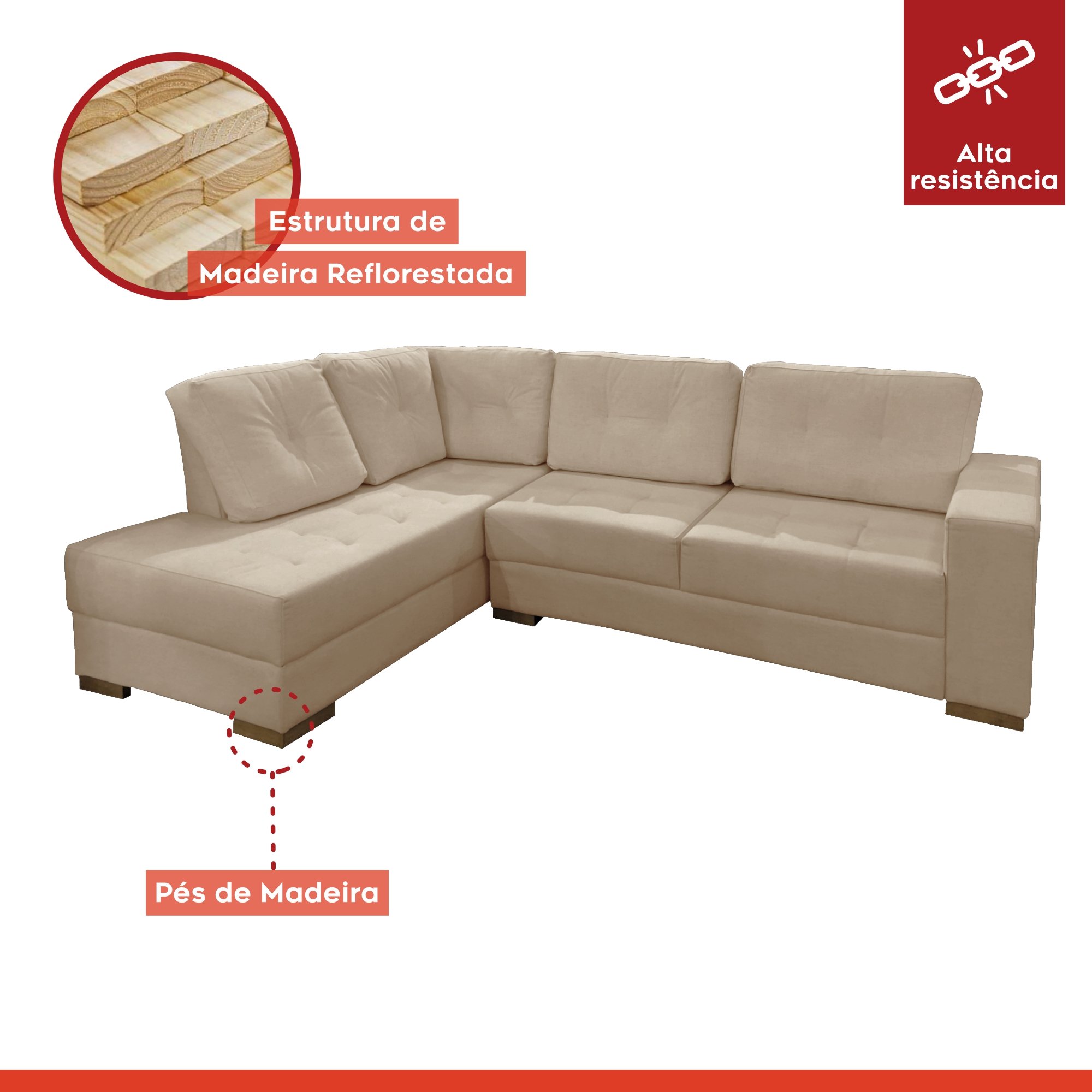 Sofá de Canto com Almofadas 5 Lugares México Veludo