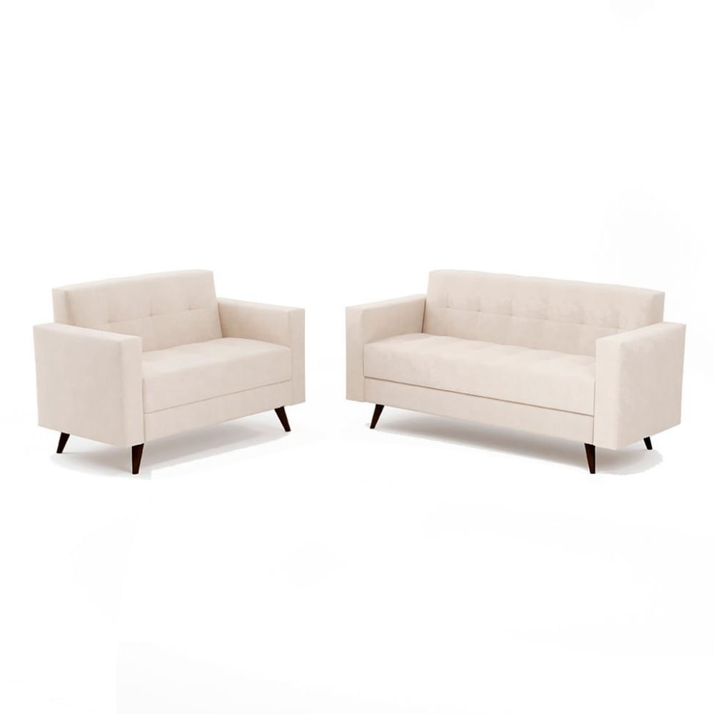 Conjunto de Sofá 2 e 3 Lugares Vitrola Suede Bege