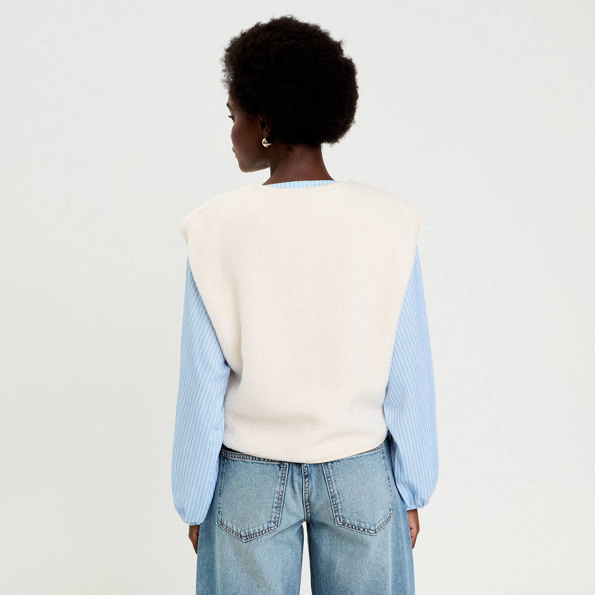 Gilet sans manches effet polaire ecru femme