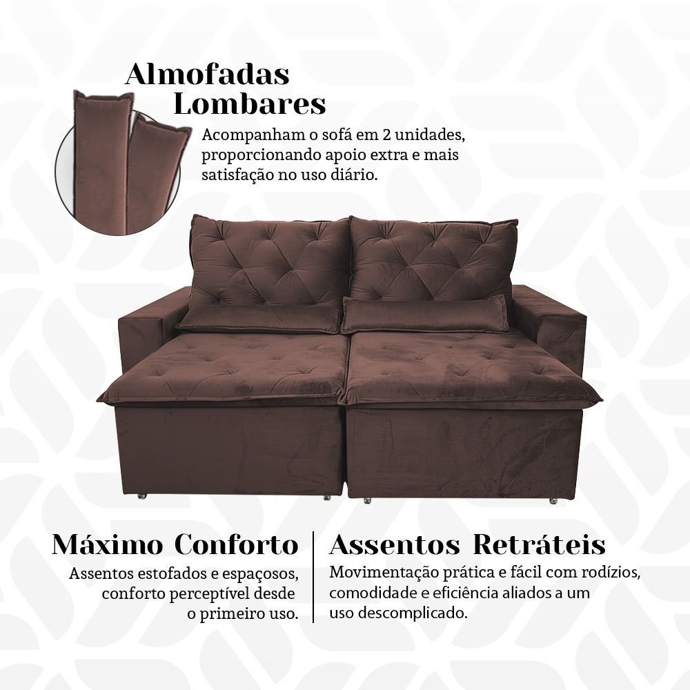 Sofá Retrátil Design 150m Tecido Suede de Alta Qualidade Reclinável 2 Módulos Milão Marrom