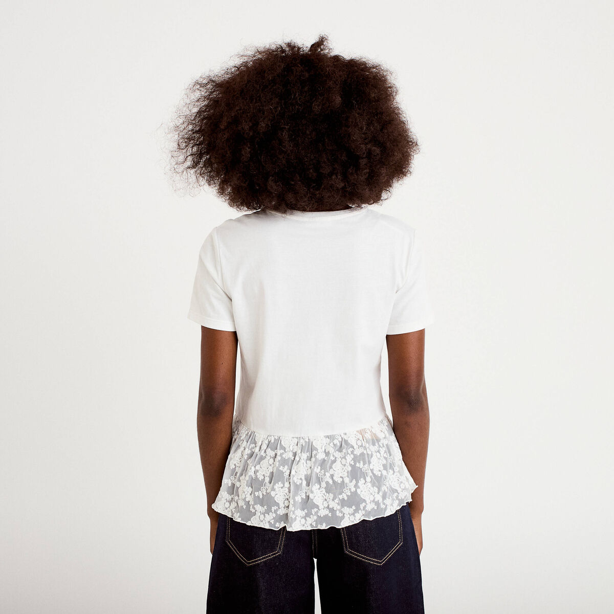 T-shirt manches courtes en dentelle ecru femme