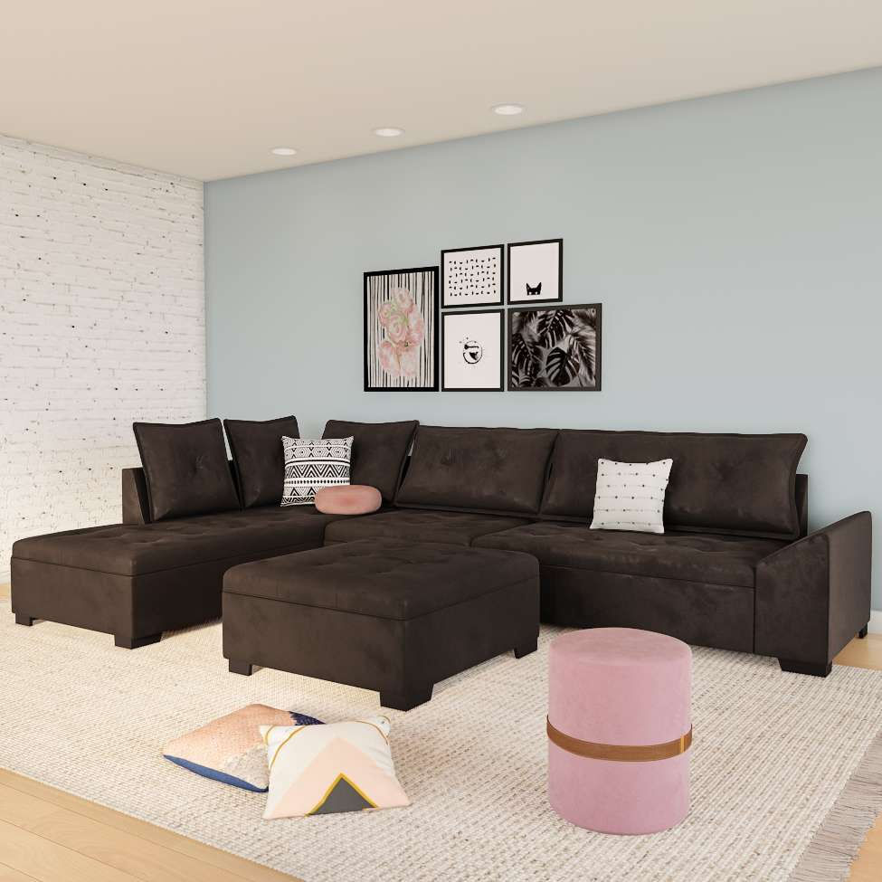 Sofá de Canto 5 Lugares com Chaise Esquerdo Blumenau Suede Café em Promoção | Ofertas na Americanas
