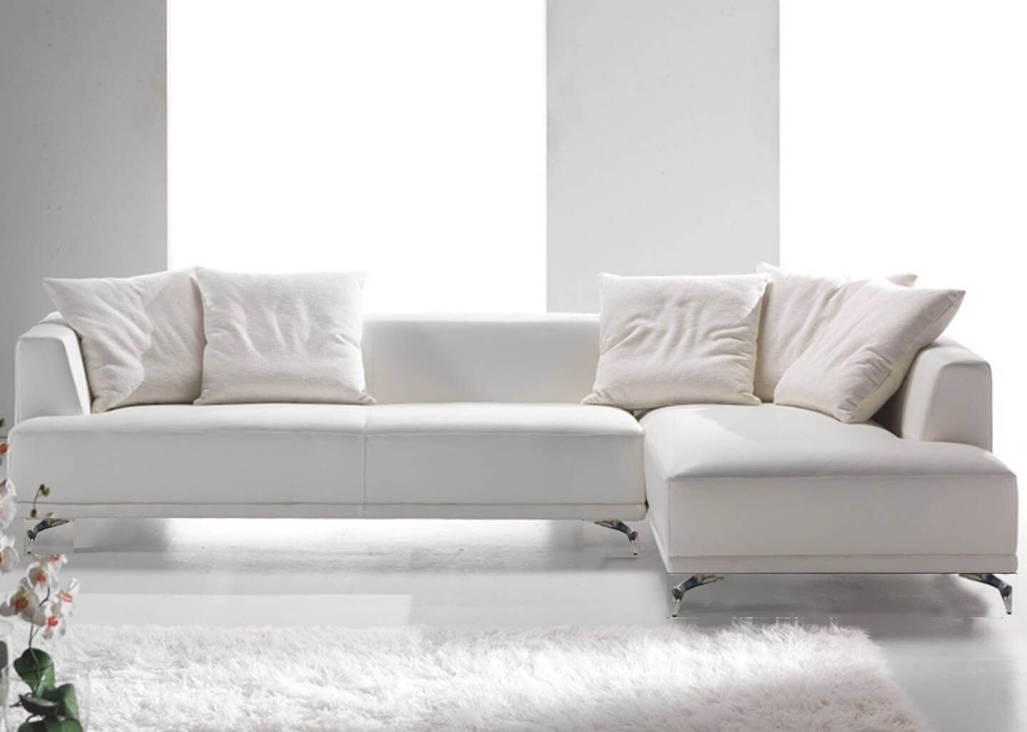 Sofá de Canto 5 Lugares em Couro Sintético Branco, 2,78m X 1,80m