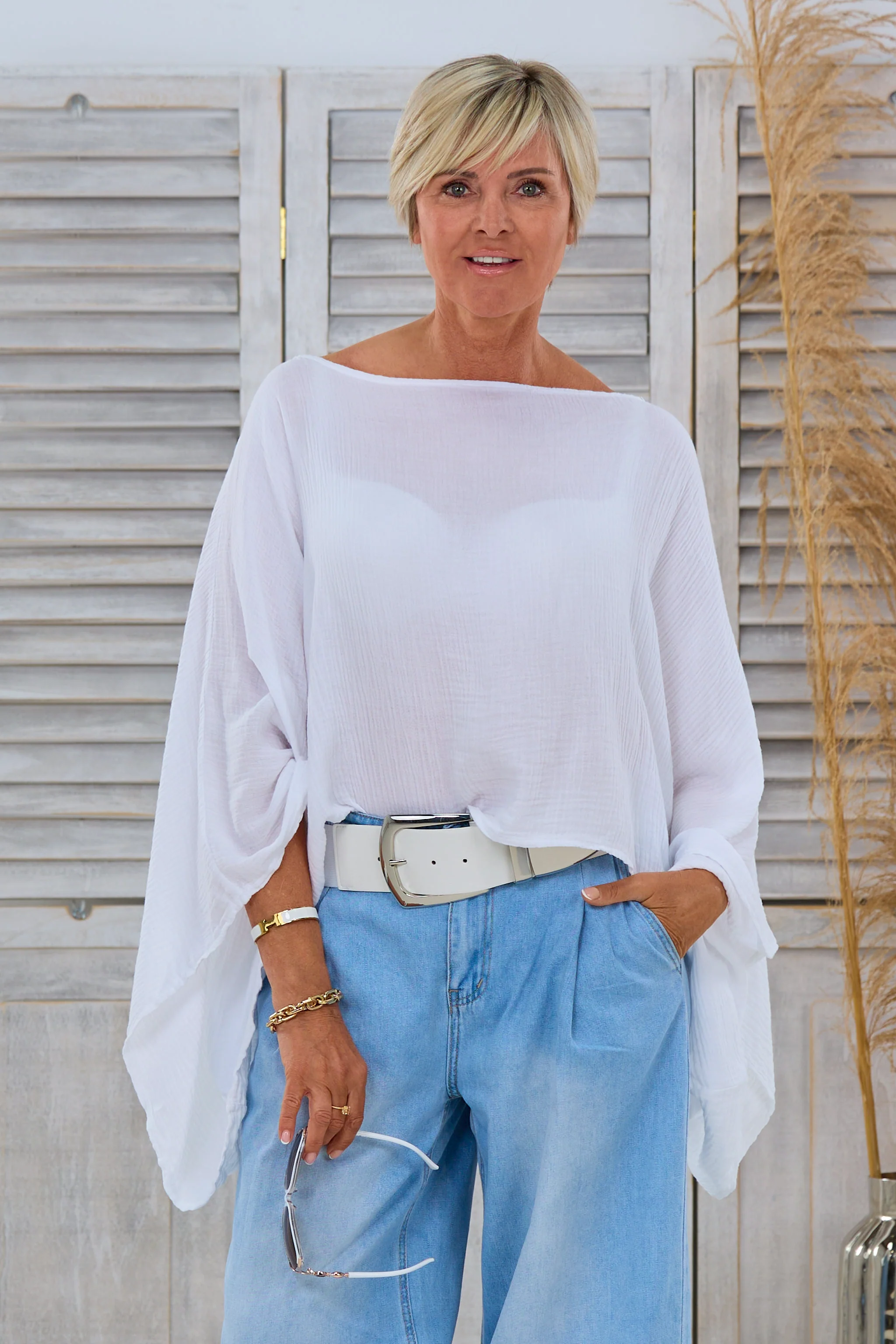 Musselin Poncho, weiß