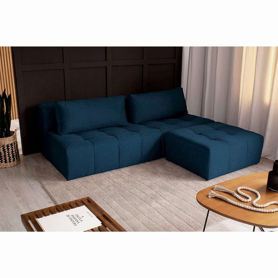 Sofá Modular 3 Lugares com Puff Soho Linho Azul Marinho em Promoção | Ofertas na Americanas