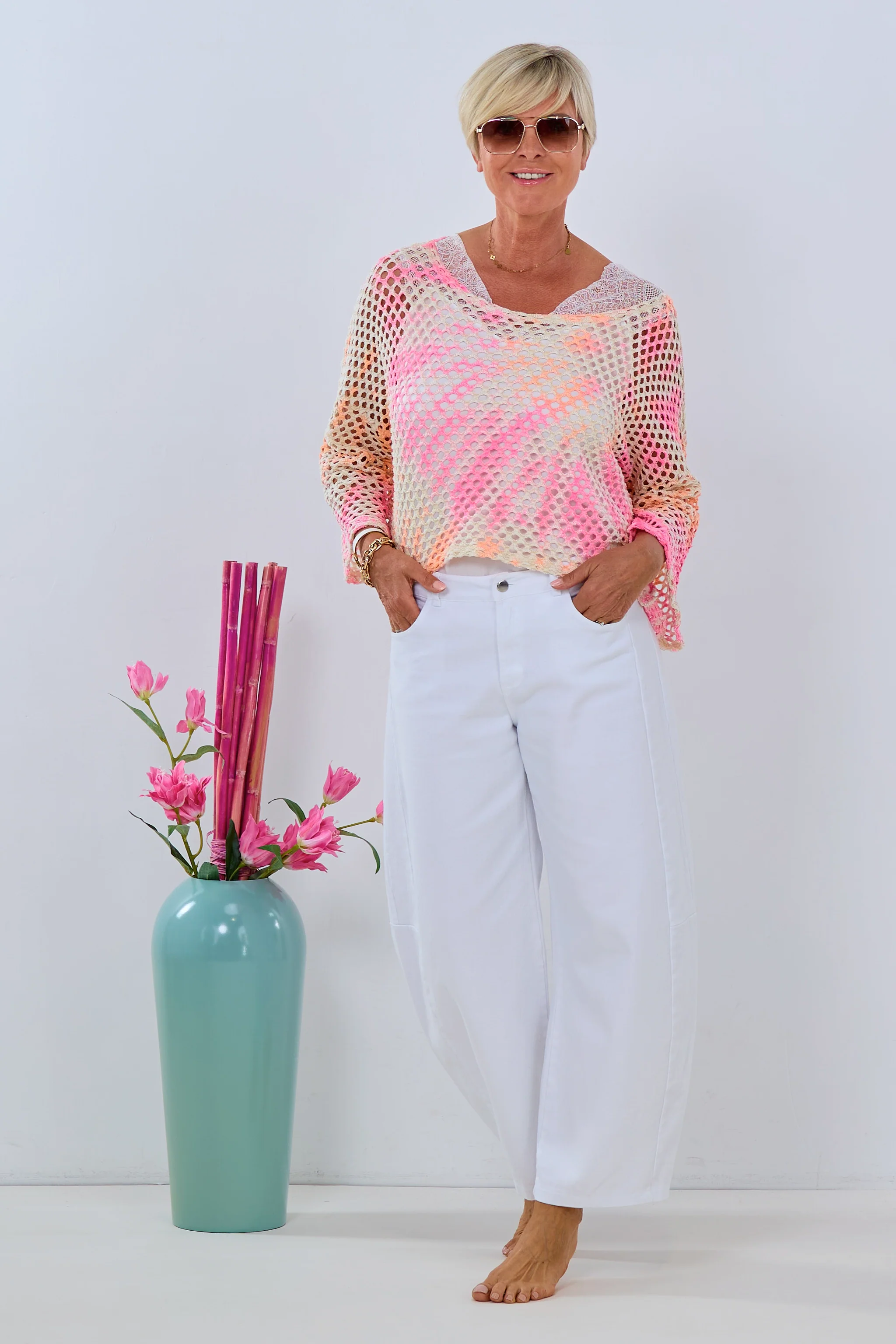 5-Pocket Balloon-Jeans, weiß