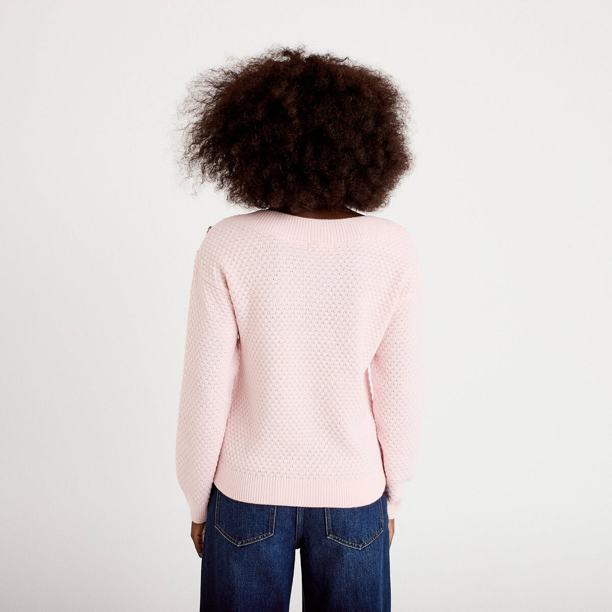 Pull col rond manches longues rose clair femme