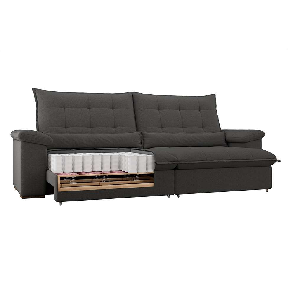 Sofá 4 Lugares Retrátil e Reclinável Módena Molas Ensacadas Linho Grafite em Promoção | Ofertas na Americanas