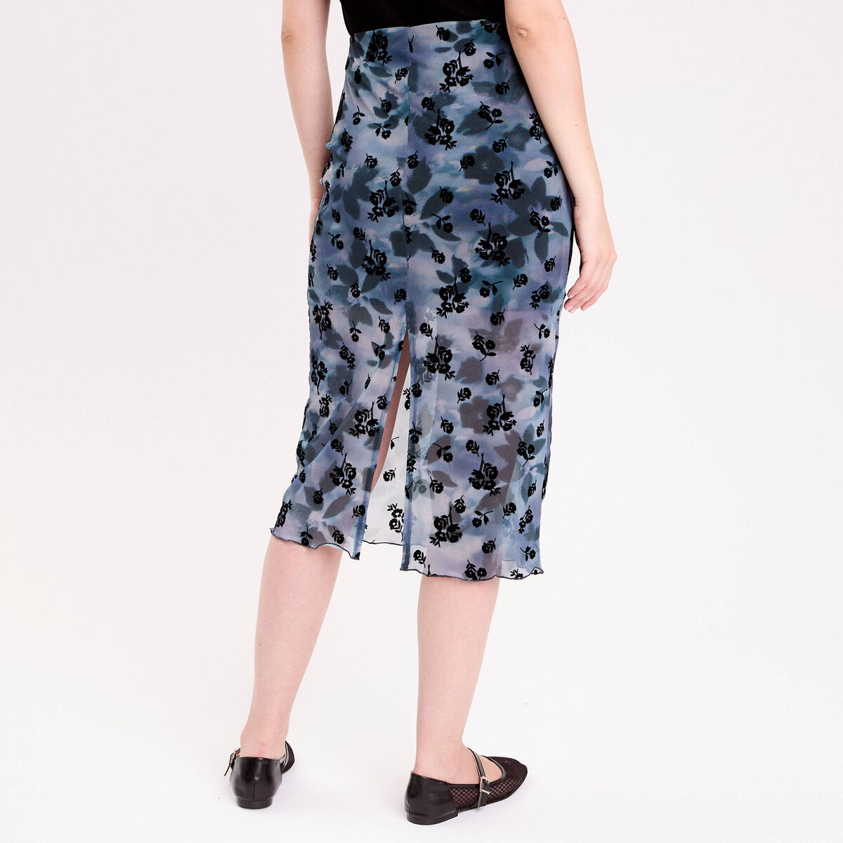 Jupe droite longue doublée polyester gris femme