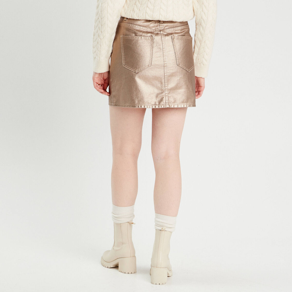 Jupe droite effet enduit couleur or femme