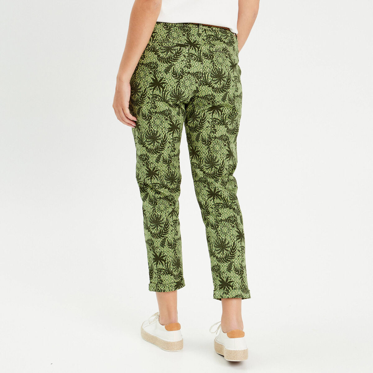 Pantalon chino slim 7/8ème vert femme