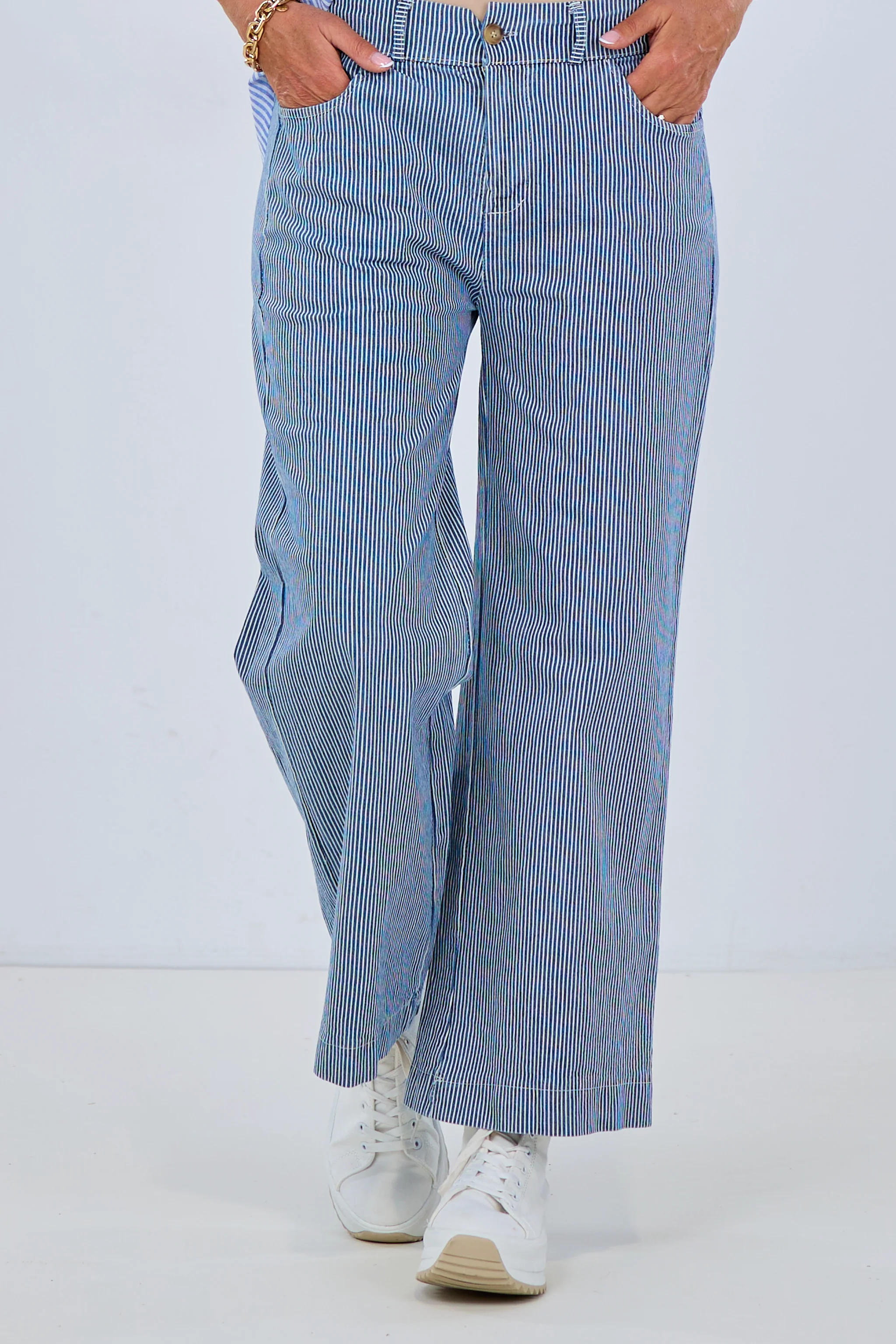 gestreifte Marlene Jeans, dunkelblau-weiß