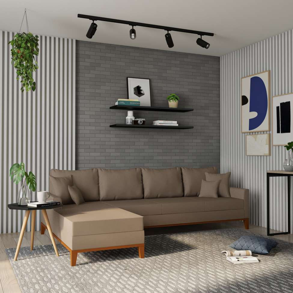 Sofá 4 Lugares Canar Com Chaise Esquerdo Linho Bege em Promoção | Ofertas na Americanas