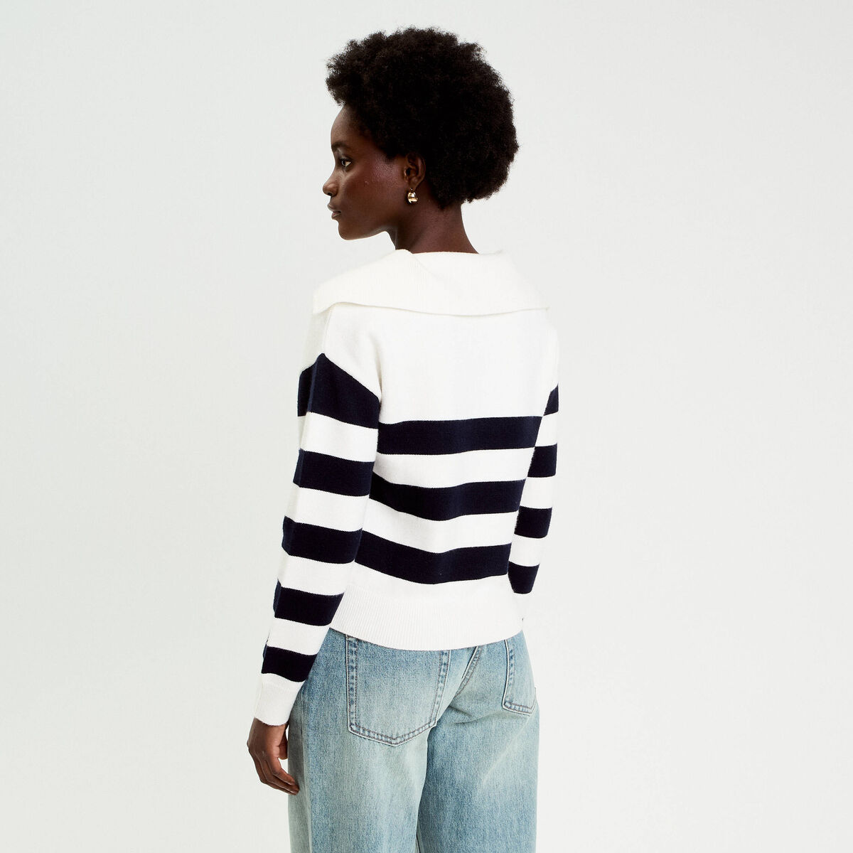 Pull col marin manches longues blanc femme