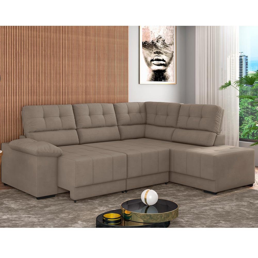 Sofá de Canto Retrátil e Reclinável 5 Lugares Veludo Firenze Besthouse Castor