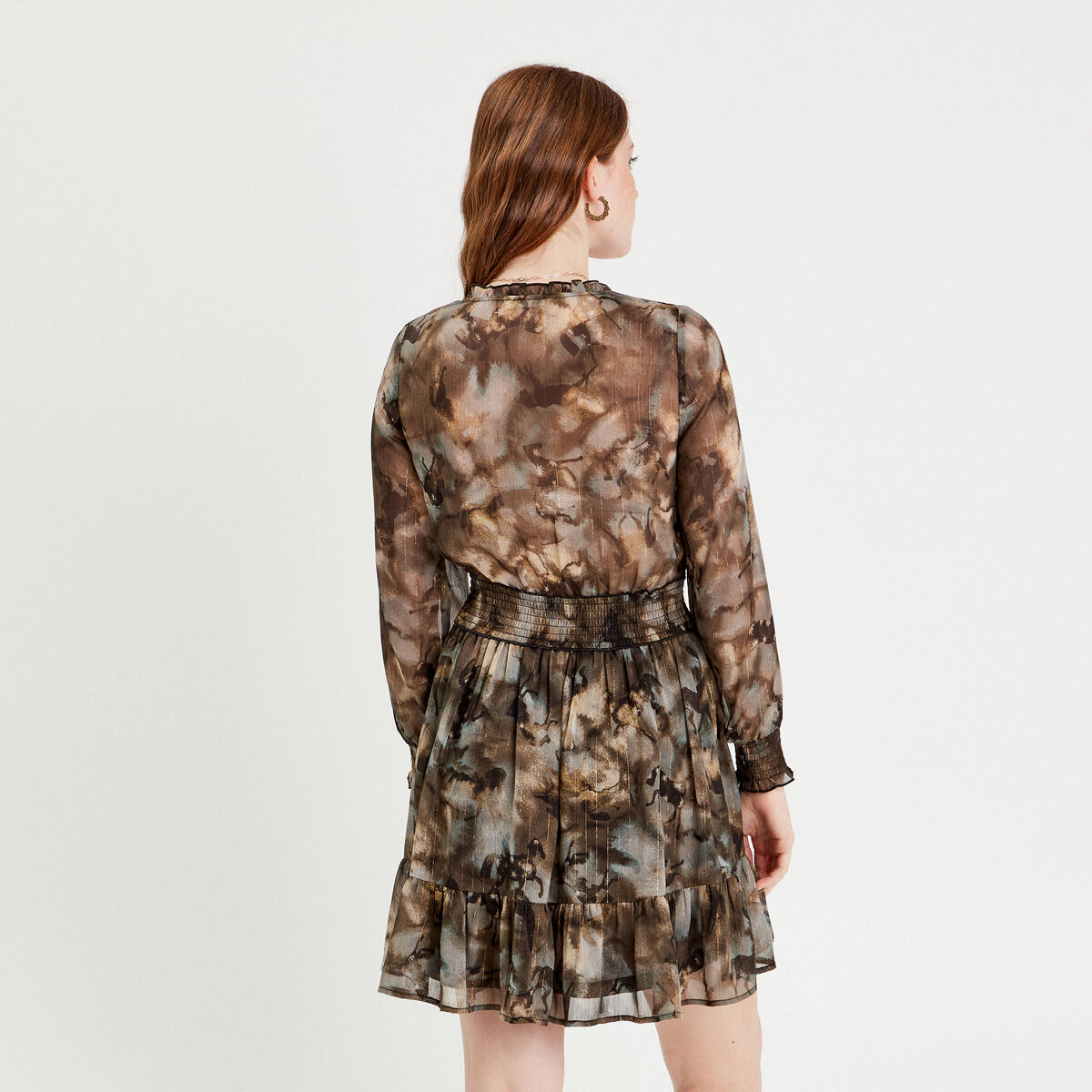 Robe patineuse smockée gris femme