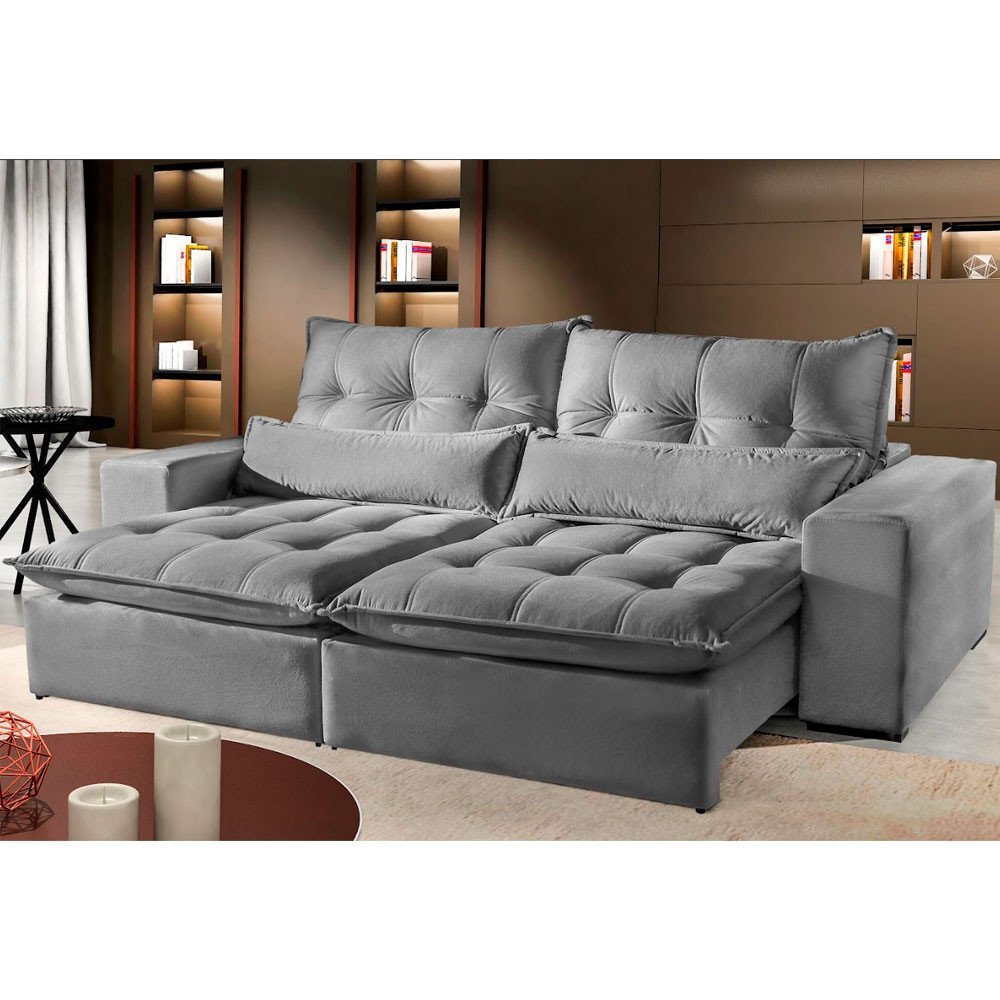 Sofá 2 Lugares Máximo Retrátil e Reclinável 2,00 Metros Suede Cinza Claro