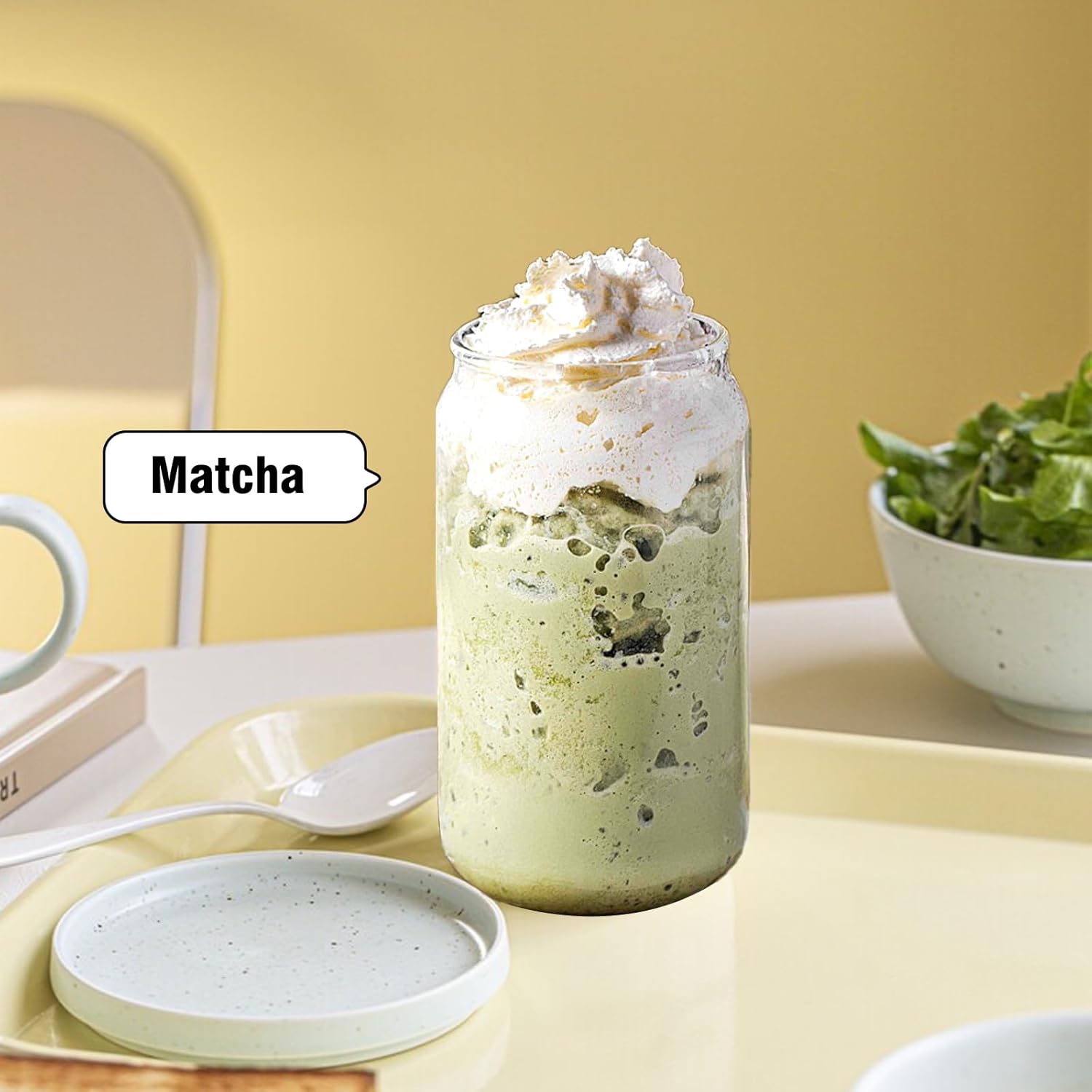 Glass Cups with Lids and Straws 1Pack Glass Coffee Cups Glass Cup with Lid for Iced Coffee Smoothie Cocktail Beer Whiskey Soda Matcha 16 Oz Glass Cup with Bamboo Lid 1 Brush