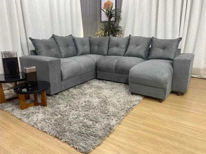 Sofá de Canto C/ Chaise - com 06 Lugares:cinza