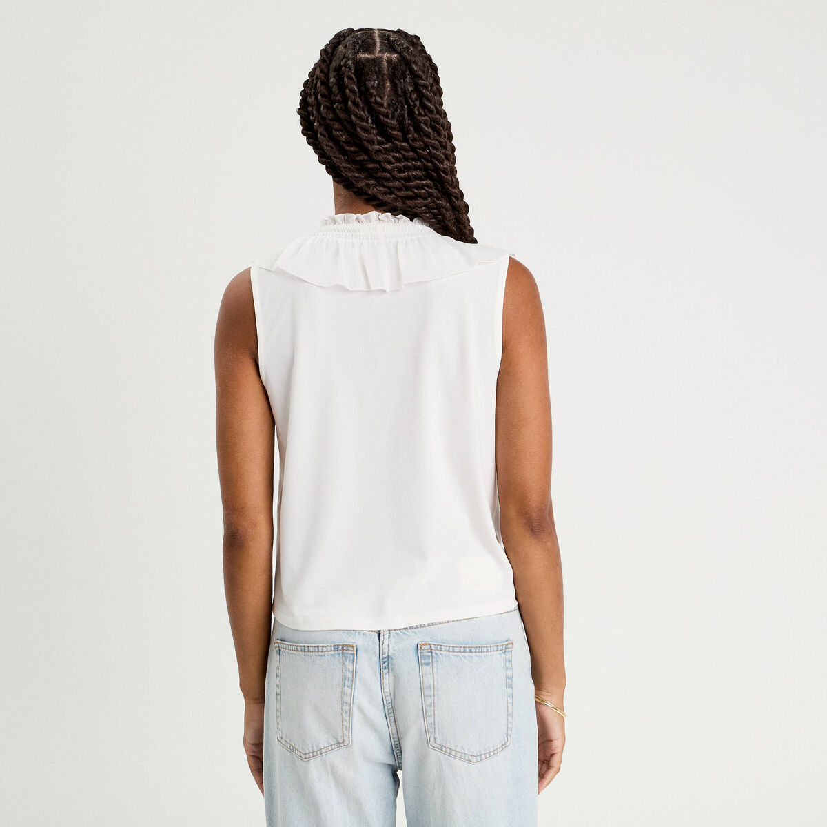 Débardeur sans manches volants ecru femme