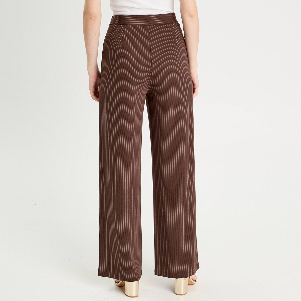 Pantalon jambe large marron chocolat femme