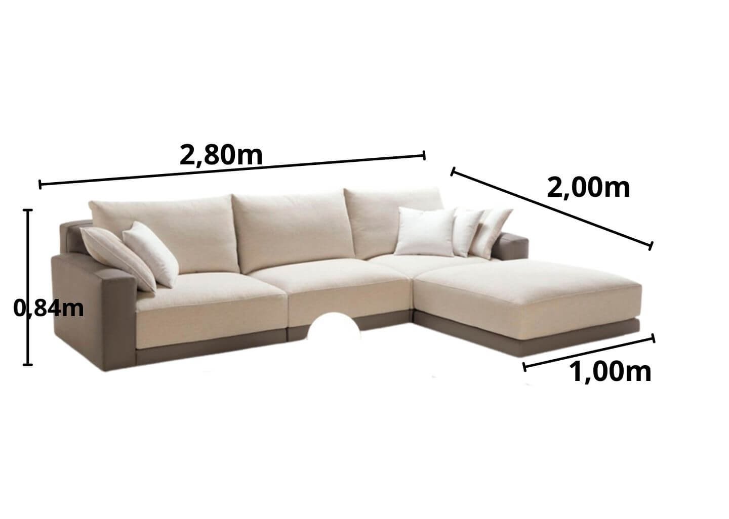 Sofá 3 Lugares em sarja com Puff - Nov001:cinza e bege