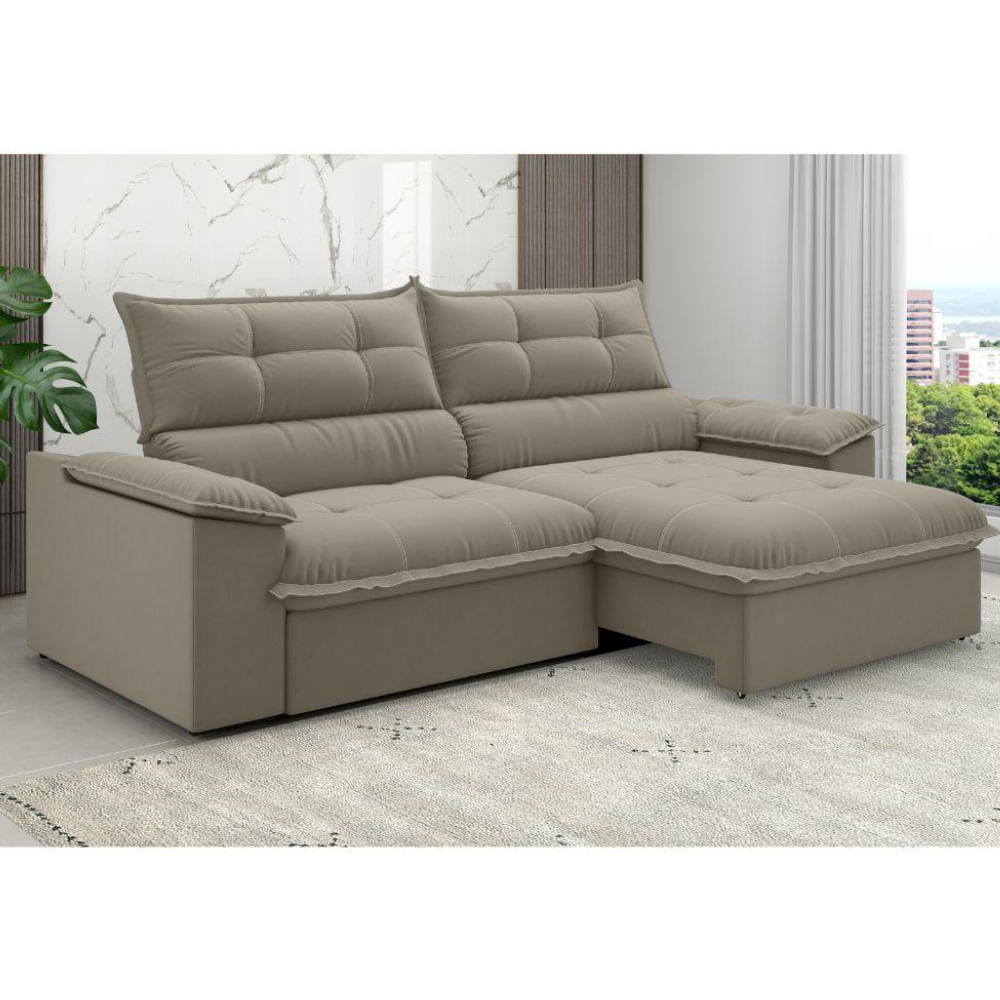 Sofá 4 Lugares Retrátil e Reclinável Venetto Veludo Slim Castor 250 cm