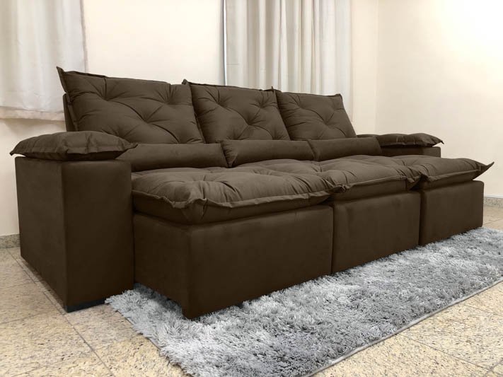 Sofá Retrátil Reclinável 2,70 M Marrom 200 Athenas