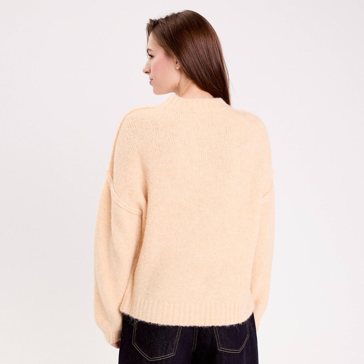 Pull oversize col rond manches longues jaune paille femme