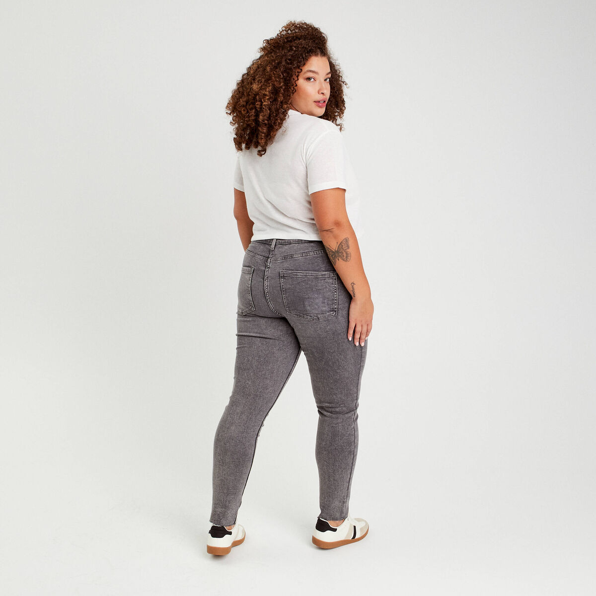 Jeans skinny taille haute denim gris femme