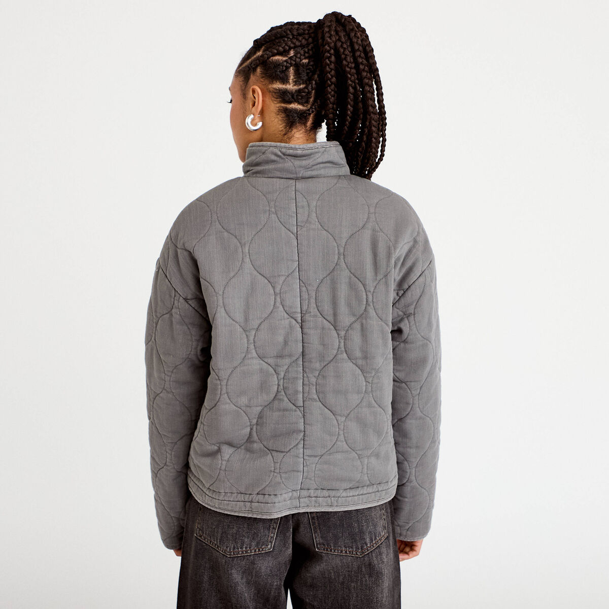 Veste matelassée zippée gris clair femme