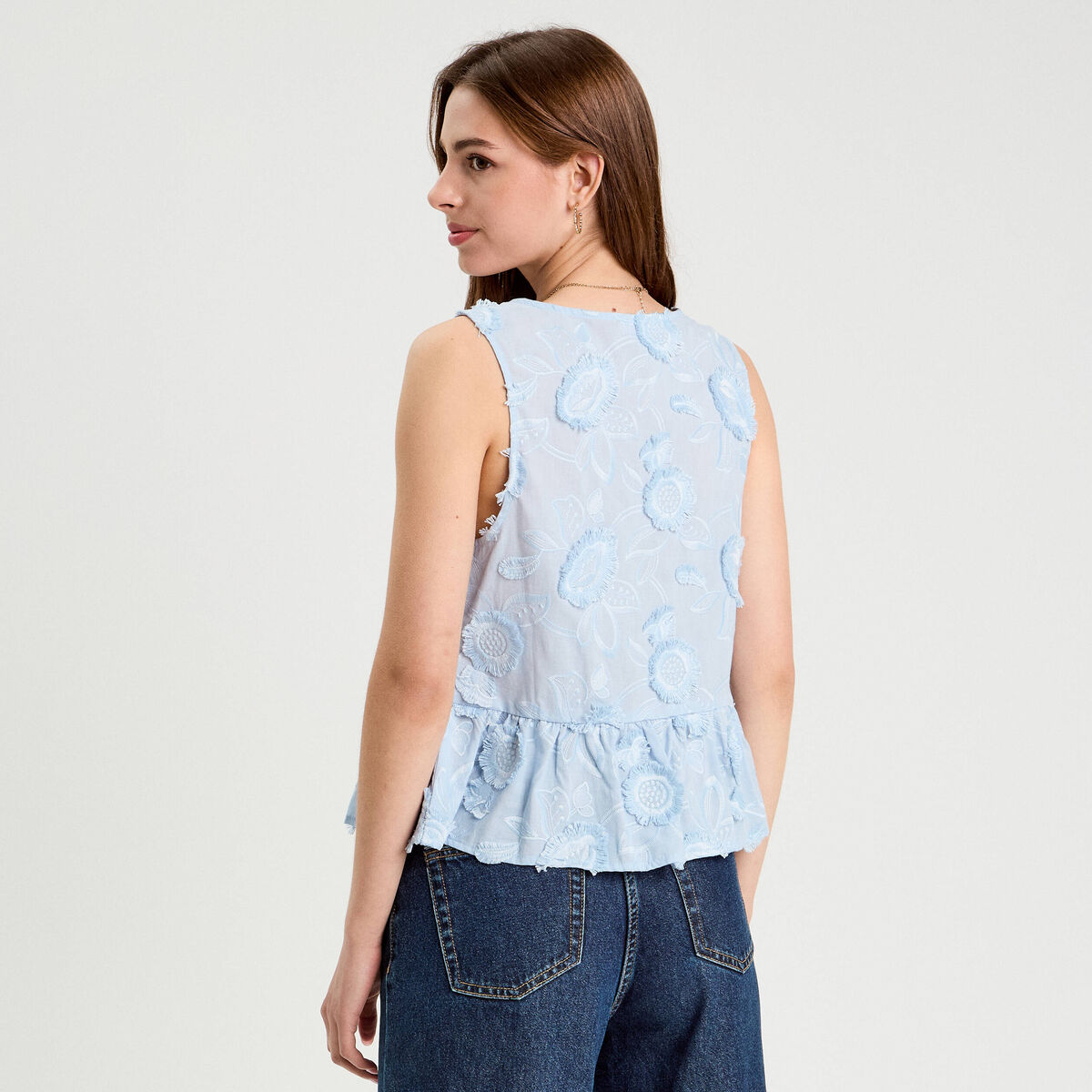 Blouse sans manches nouée bleu femme