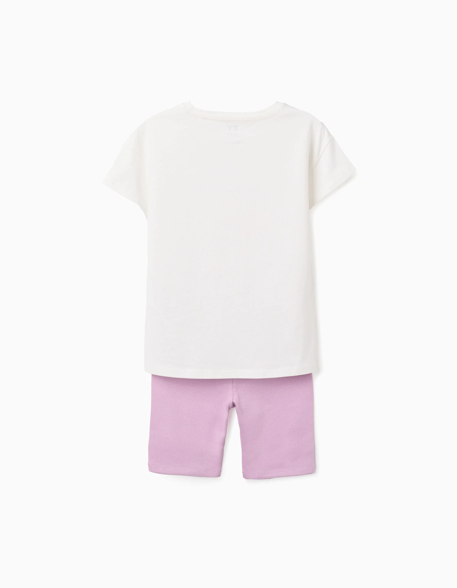 Cotton T-shirt and short leggings set for girls, white/lilac