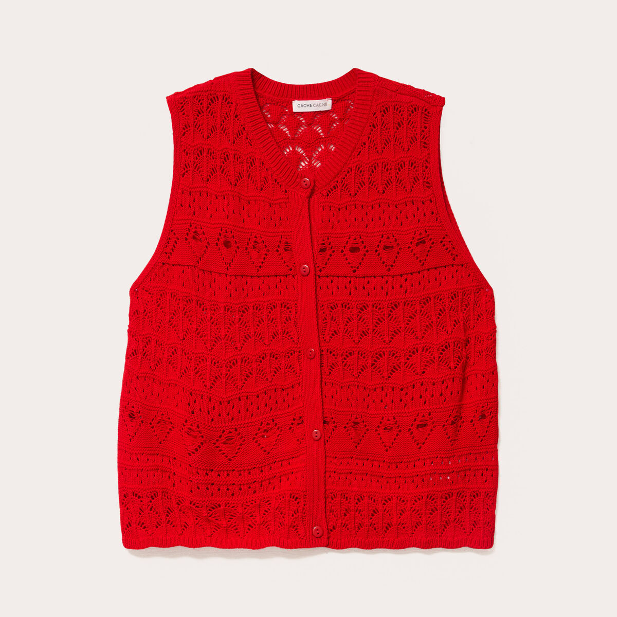 Débardeur ajouré col rond rouge femme