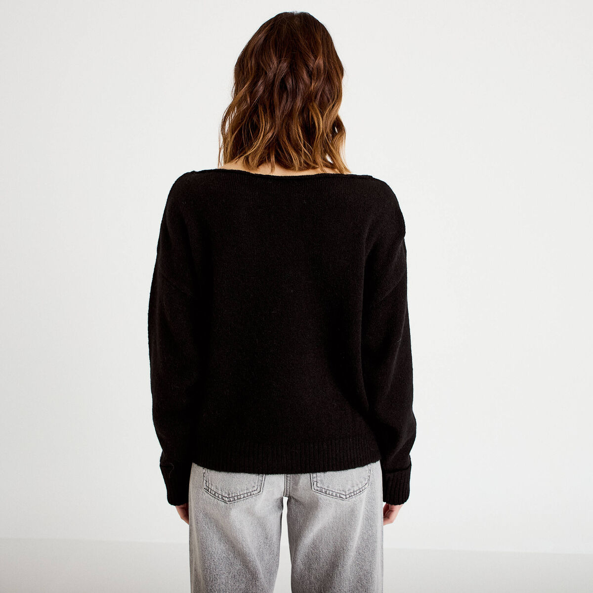 Pull col bateau noir femme