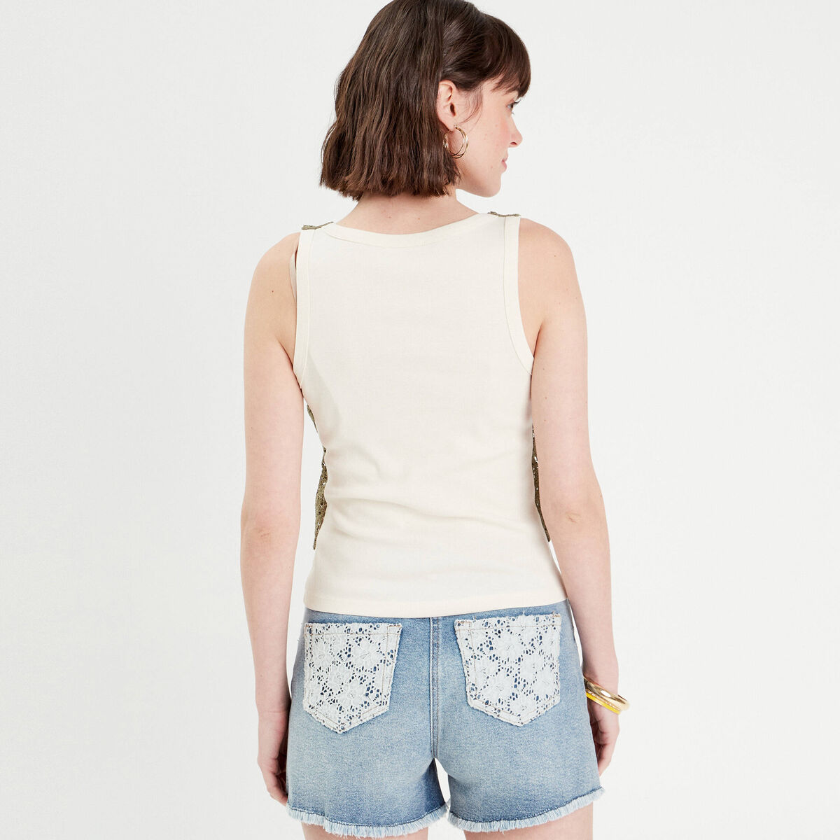 Débardeur 2-en-1 crochet vert kaki femme