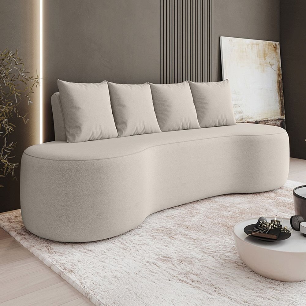 Sofá 3 Lugares Orgânico 210cm com Almofadas Benin Bouclê Bege B03 - D'rossi