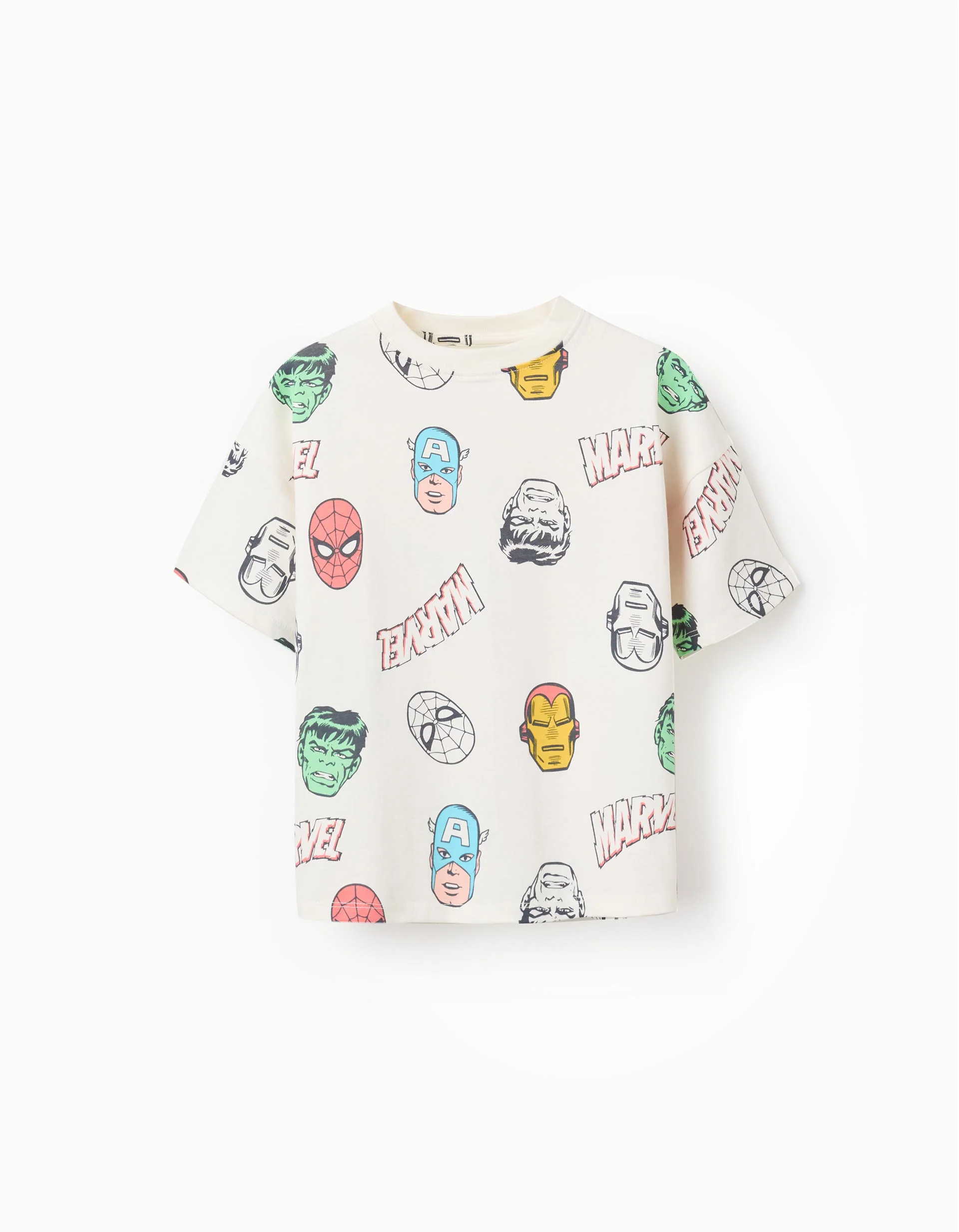 Cotton T-shirt with Marvel Heroes motif for boys, white