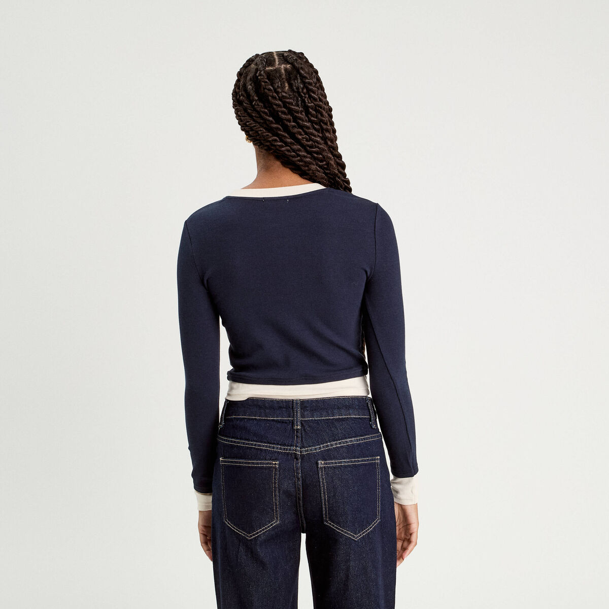T-shirt cropped 2-en-1 bleu marine femme