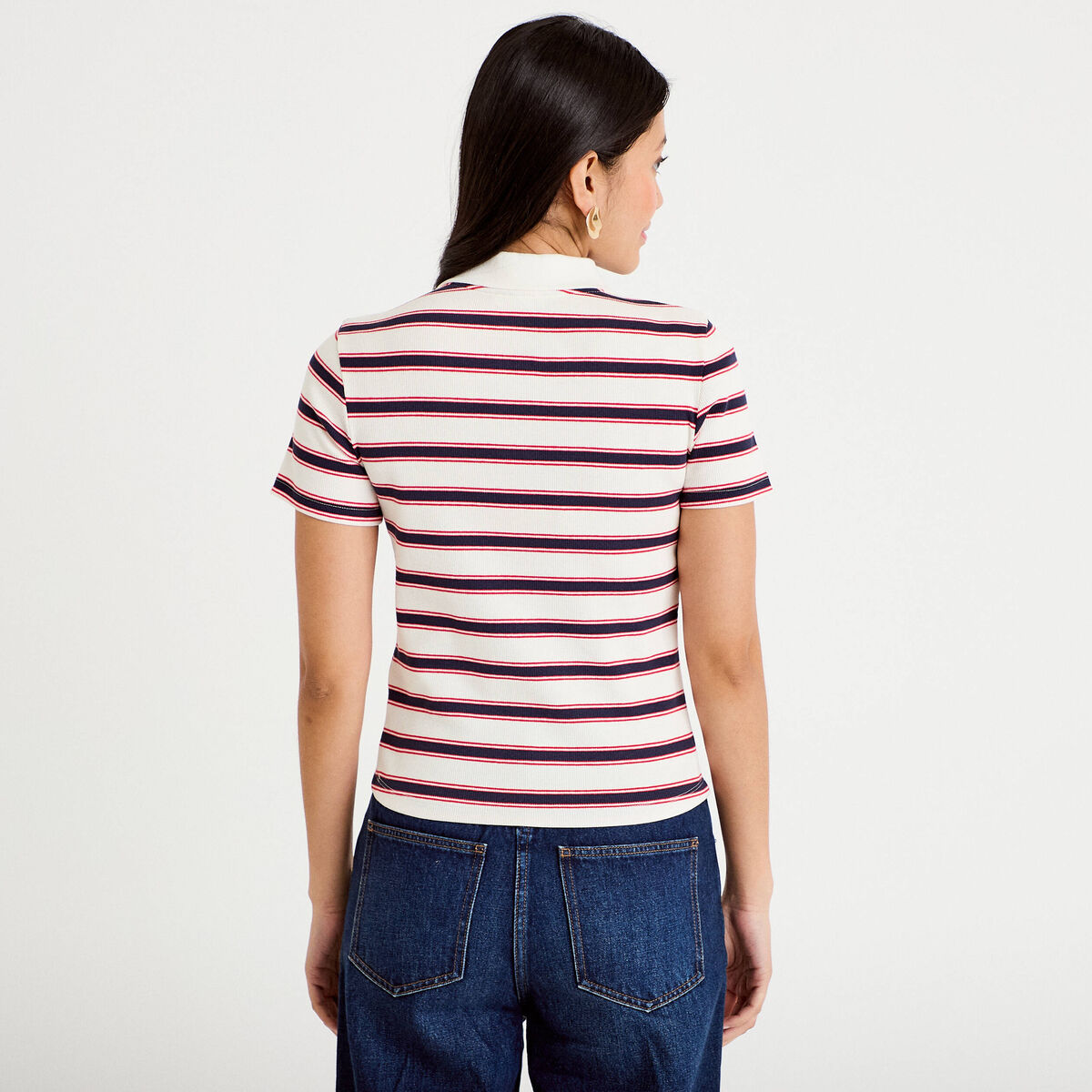 Polo côtelé cintré cropped rouge femme