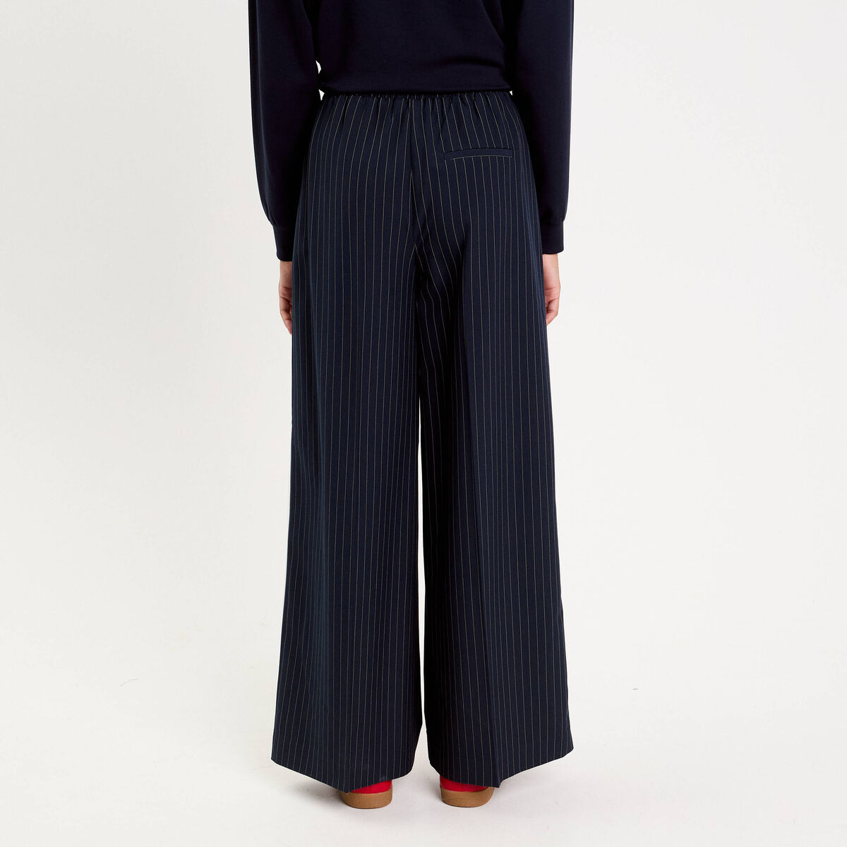 Pantalon large fluide bleu marine femme