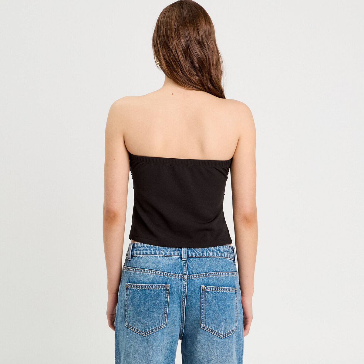 Bustier cropped froncé noir femme