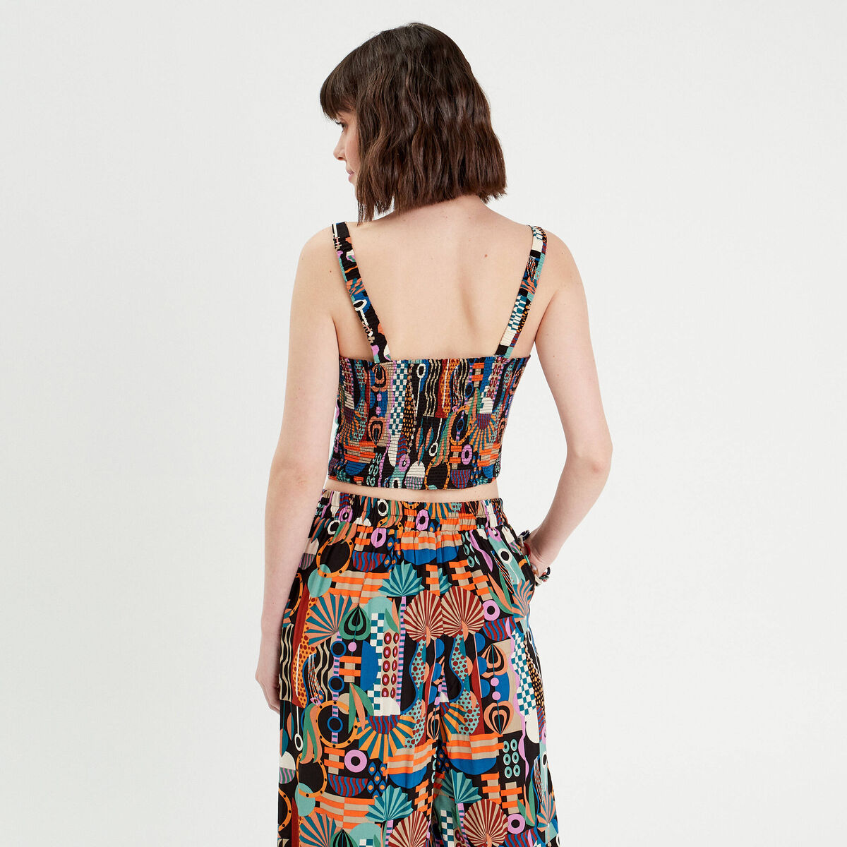 Bustier cropped bretelles noir femme