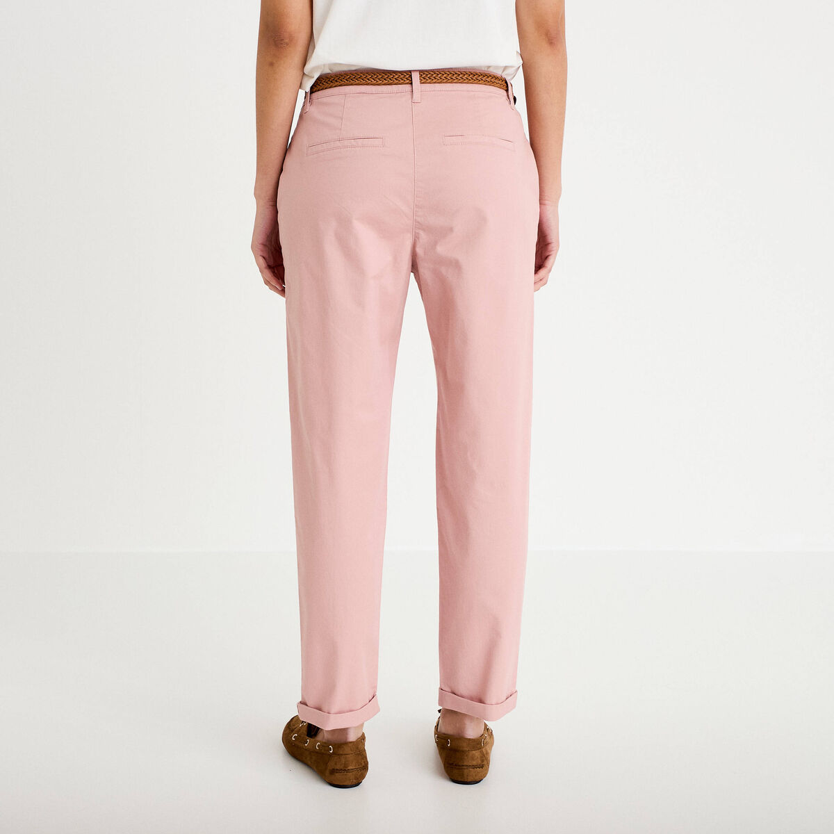 Pantalon chino 7/8ème rose pastel femme