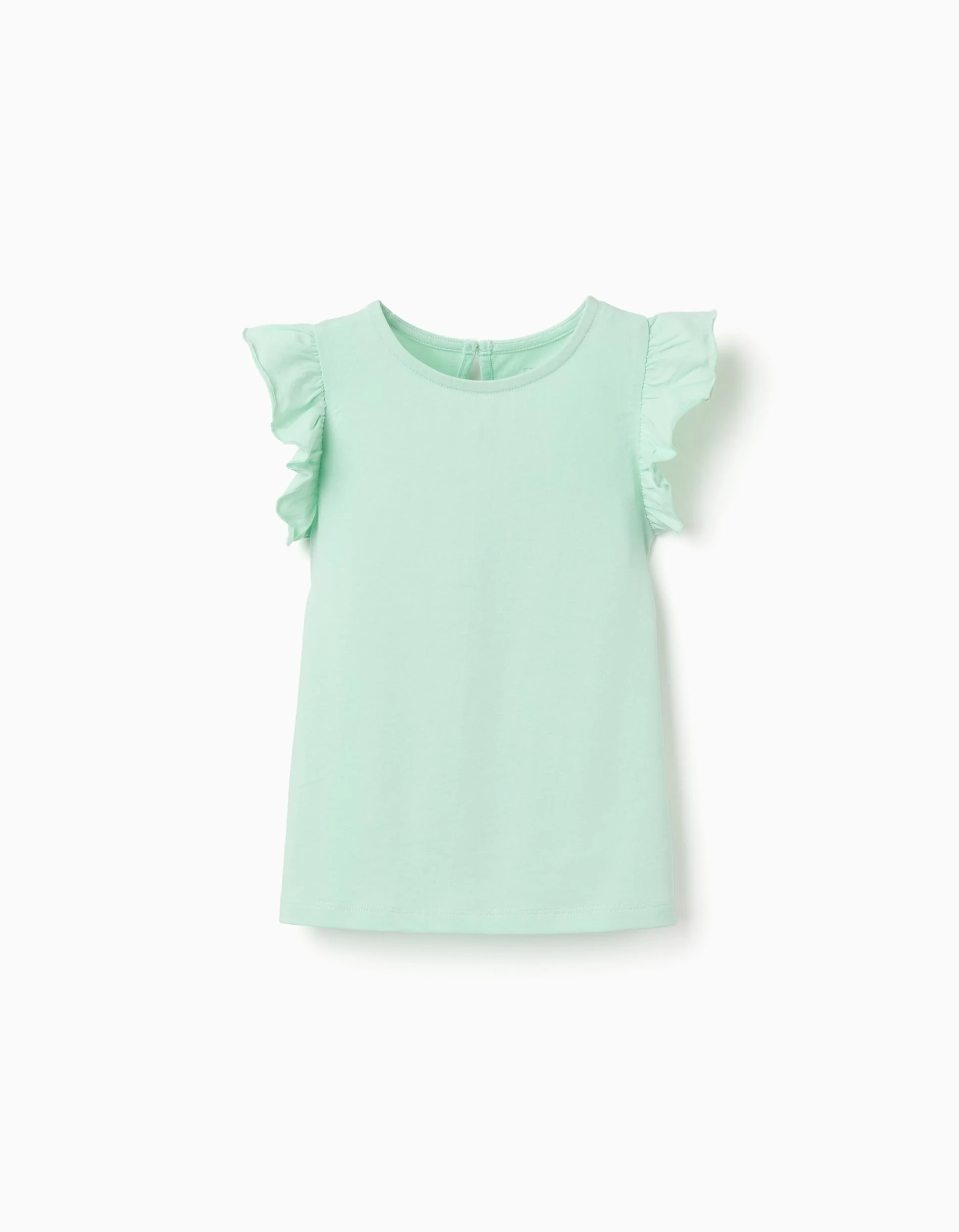 T-shirt with ruffled sleeves and round collar for girls, light green
