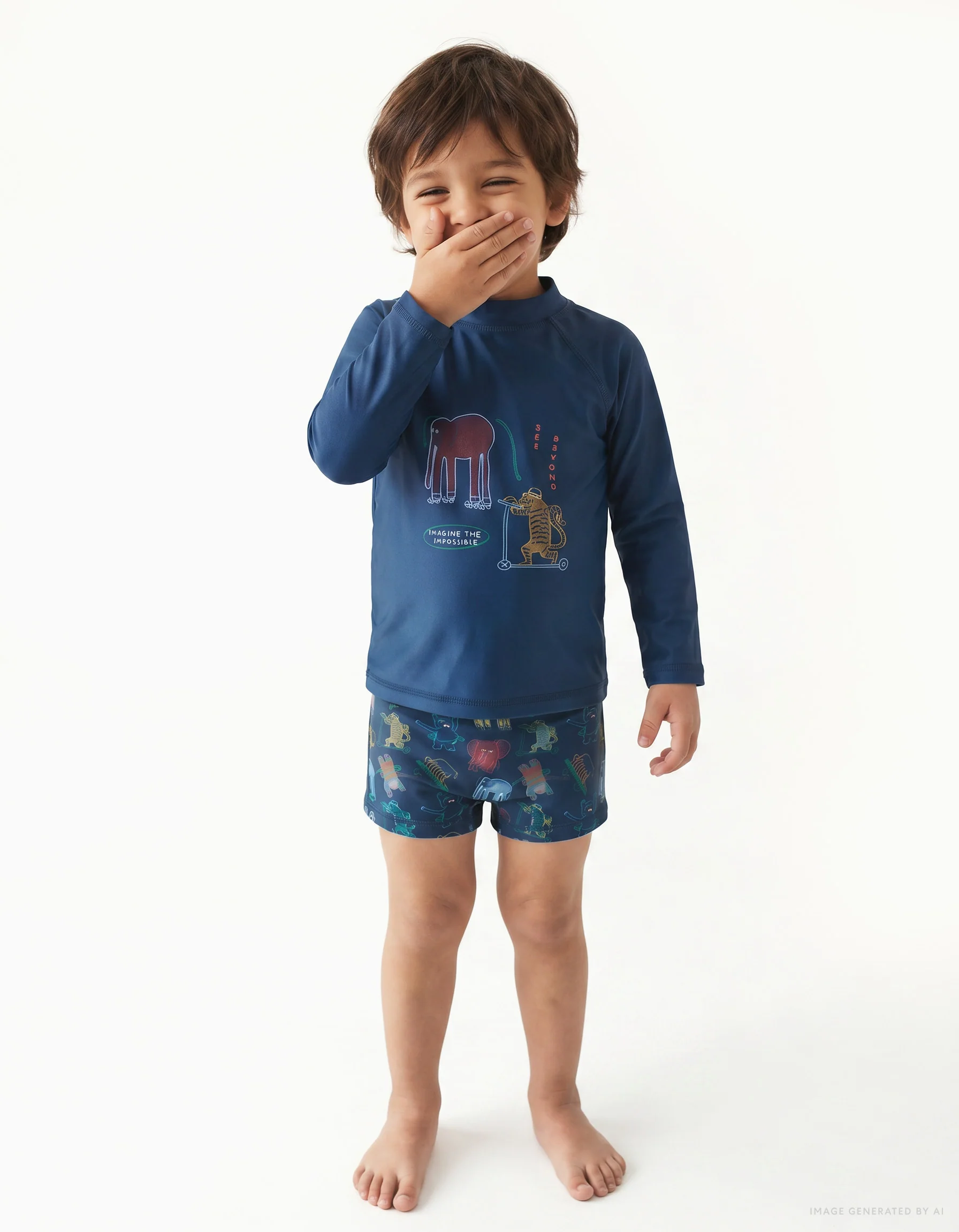 Swim set with UV 40+ protection and motif for babies and boys, dark blue