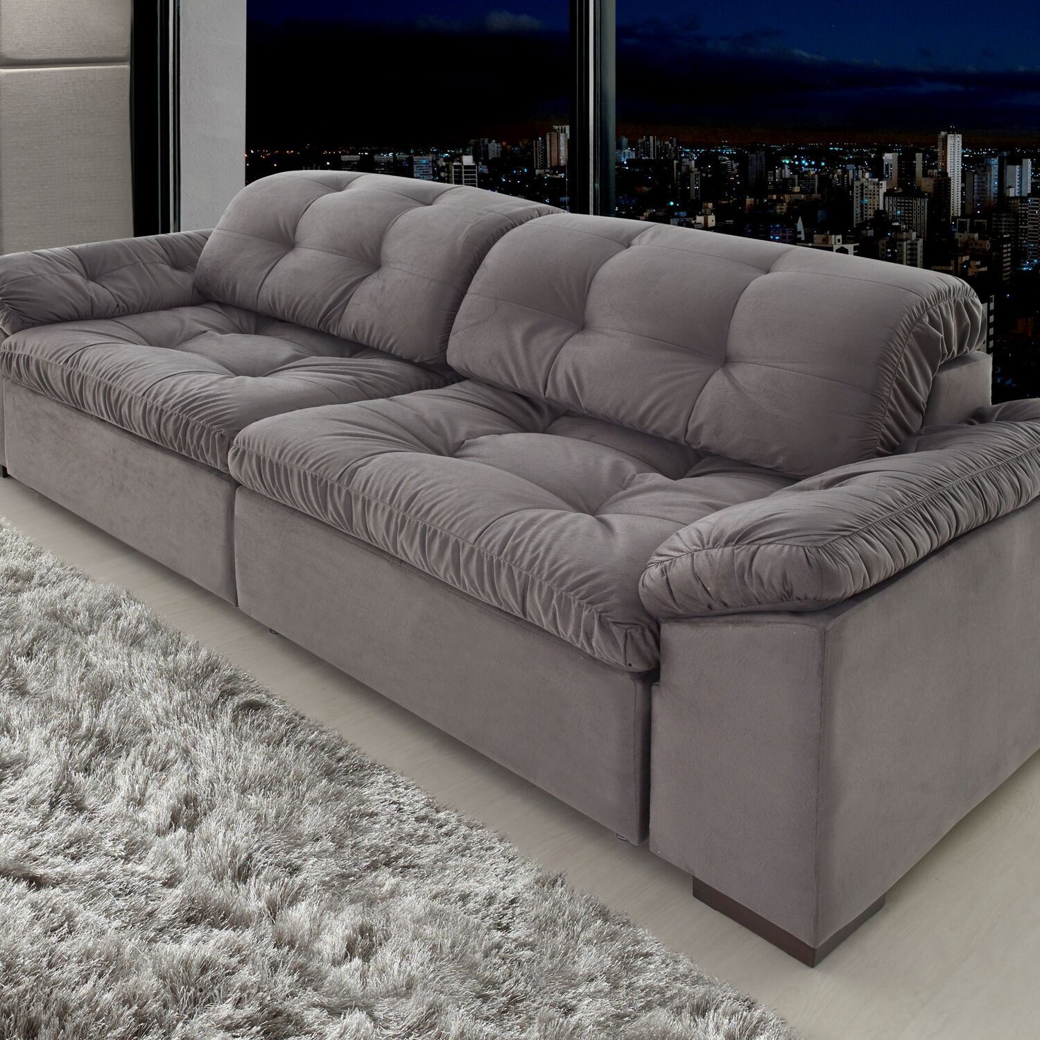 Sofá Retrátil e Reclinável 2 Lugares 220 Cm Pérola Veludo