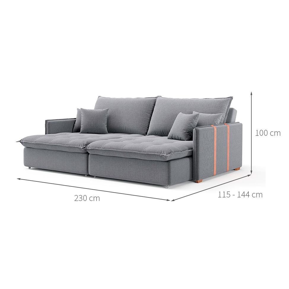 Sofá Retrátil Sem Caixa 3 Lugares Solomons Linho Cinza 230 cm